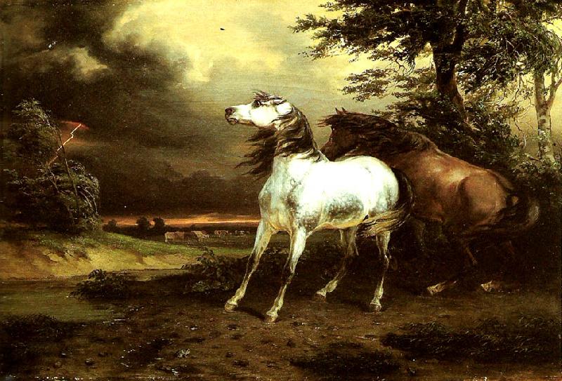 carle vernet chevaux effrayes par l'orage oil painting picture